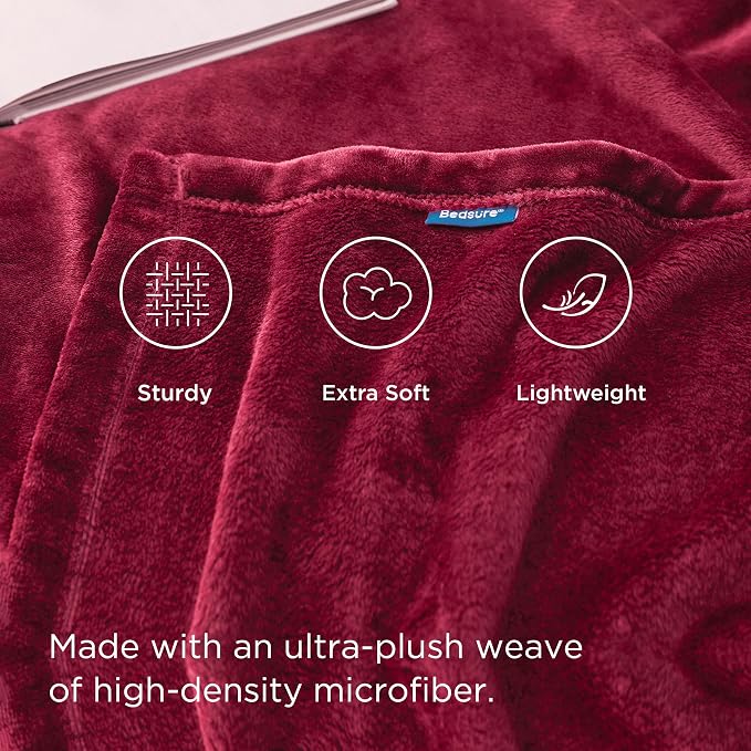 Bedsure GentleSoft Fleece Blankets King Size Burgundy - Image 4