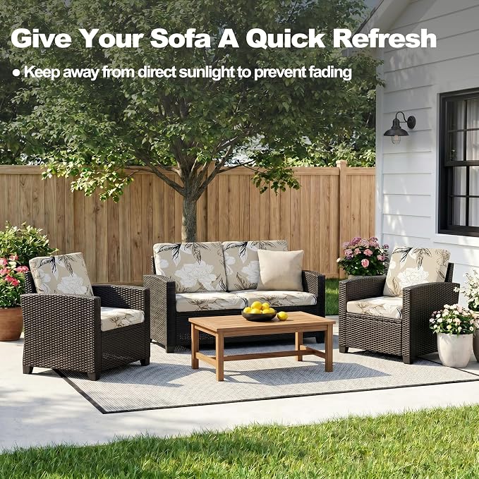 CALBODE 14Pcs Outdoor Stretch Cushion Covers, Waterproof Outdoor Chair Floral - Image 5