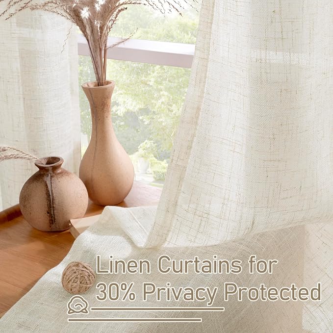 LAMIT 40 Inch Linen Curtains for Kitchen Windows Over Sink, Short Semi Sheer - Image 5