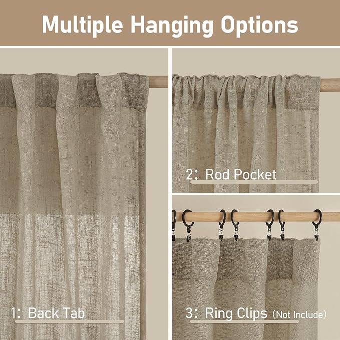 Taupe Linen Semi Sheer Curtains - Image 3