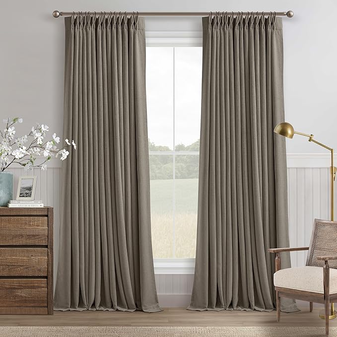 Dark Taupe Linen Blackout Pinch Pleated 108 Inch Curtains by Twodrapes