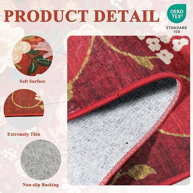 DUKINO 3x5 Area Rug, Floral Washable Rug - Image 5