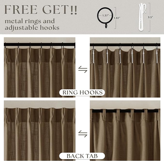 Dutch Cocoa Pinch Pleat Linen Curtains 90 Inches Long 60 Inch Wide 1 Panel | - Image 3
