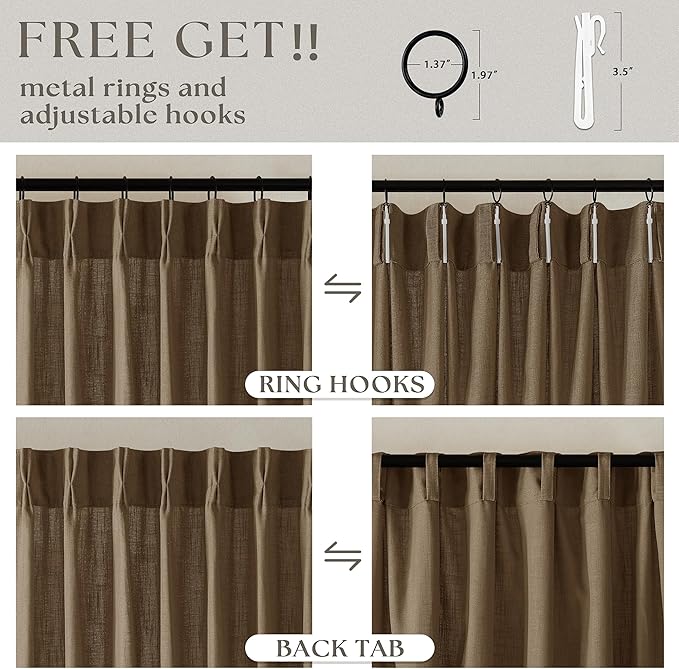 Dutch Cocoa Pinch Pleat Linen Curtains 84 Inches Long 60 Inch Wide 1 Panel | - Image 4