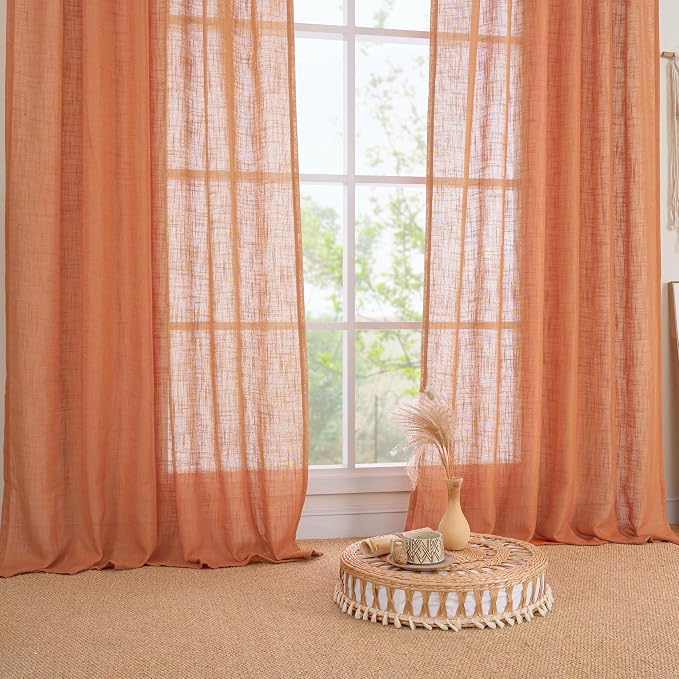 Burnt Orange Sheer Linen Curtains 84 Inch Length - Image 9