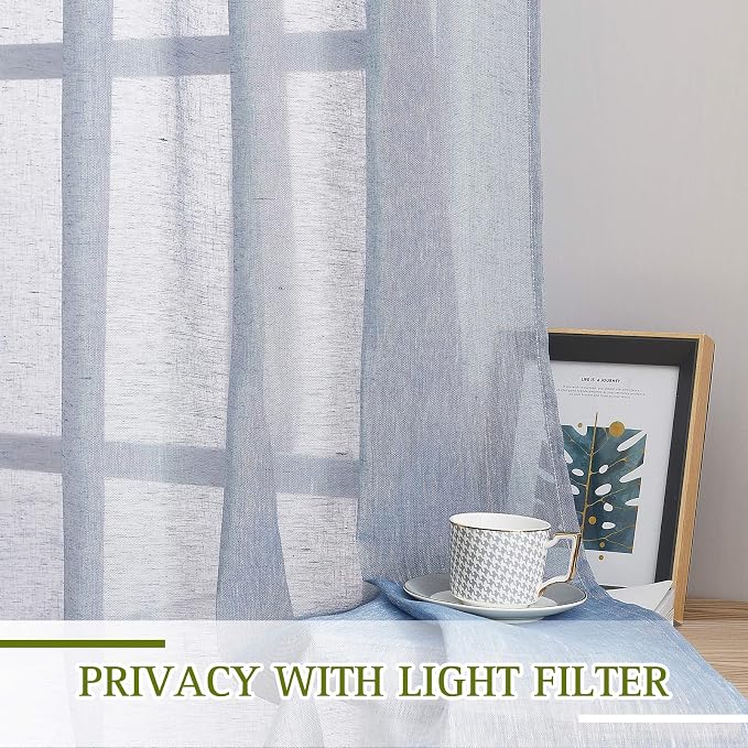 NICETOWN Linen Sheer Kitchen Short Curtains 48 inch Length 2 Panels, Grommet - Image 5
