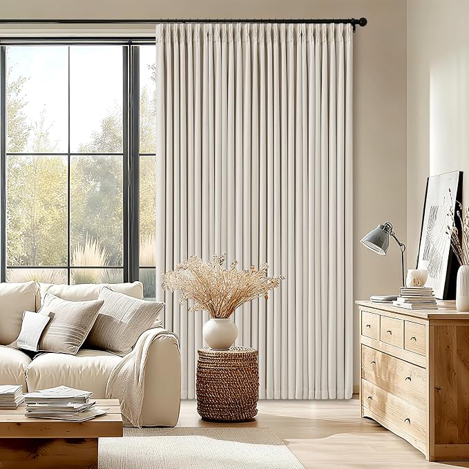 70 Inch Extra Wide Blackout Curtain 96 Inches Long Pinch Pleated Natural | - Image 9