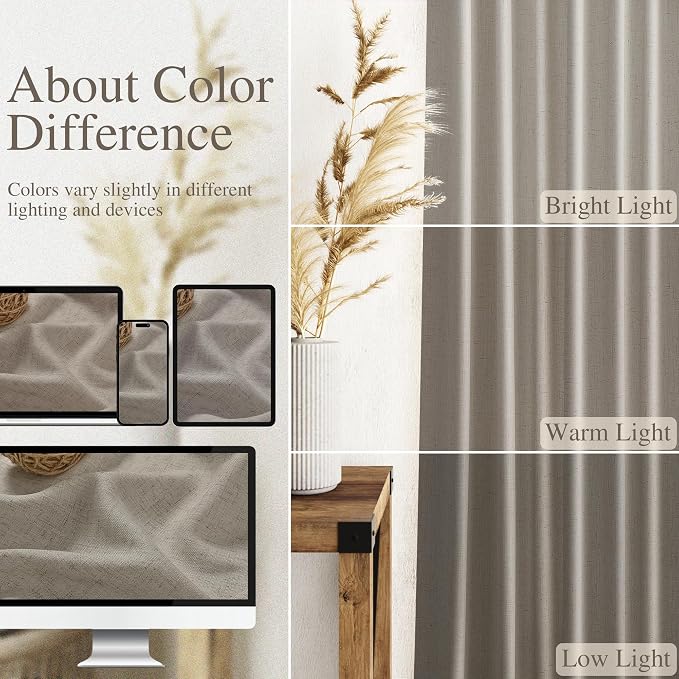 Grey Beige Curtains for Living Room 120 Inches Long Linen Light Filtering Semi - Image 3