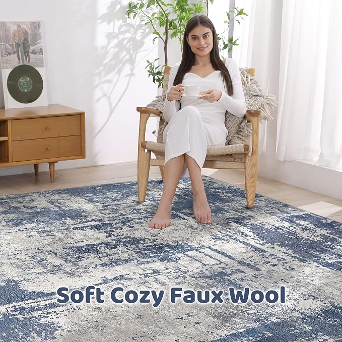 LOONGRUG 6x8 Area Rug Washable Neutral Modern Living Room Rugs Navy Grey | - Image 3