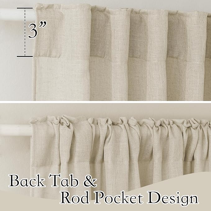 RYB HOME Extra Wide Sheer Curtains, Linen Texture Semitransparent Sheer Drapes - Image 2