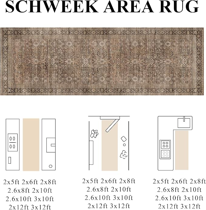 Schweek 3x10 Hallway Runner Washable Non Slip Vintage Brown Kitchen Rug | - Image 2