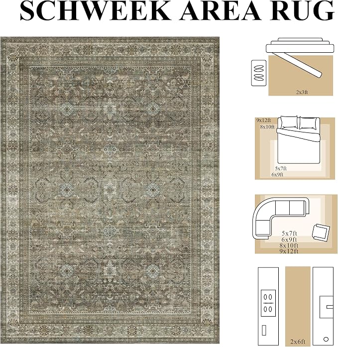 Schweek 2x3 Entryway Rugs Brown Grey Washable Vintage Area Rug Non Slip Mat | - Image 2