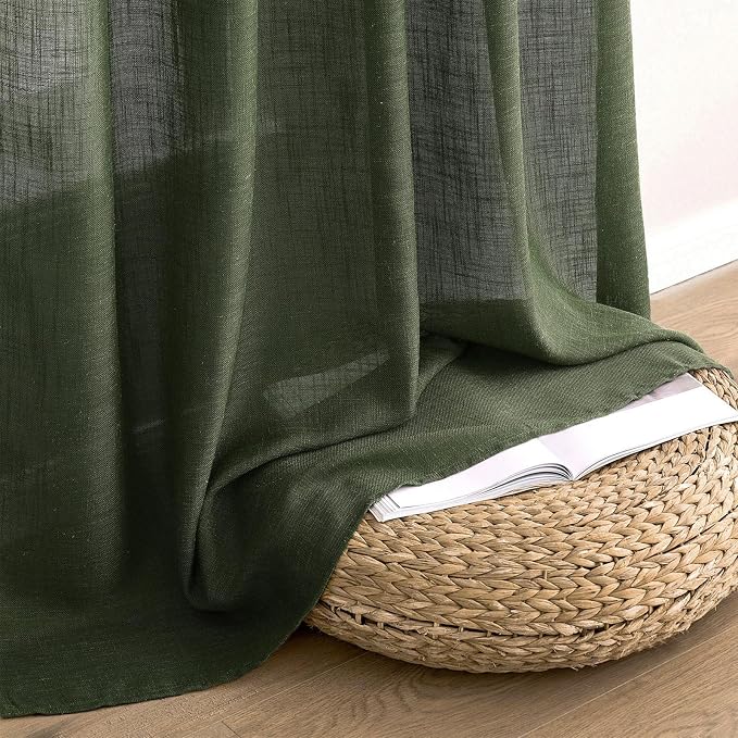 MIULEE Olive Green Linen Curtains 42x84 Inch Length 2 Panels - Image 7