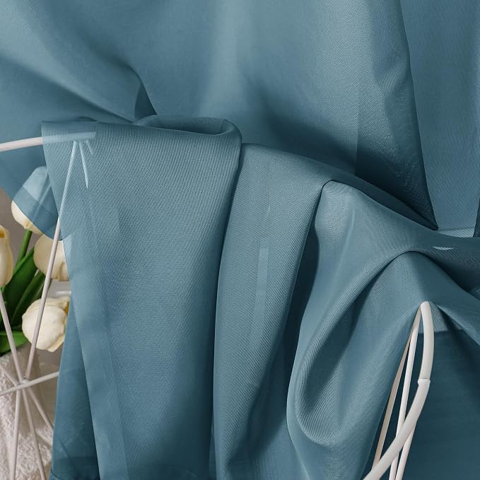 Aiyufeng Dusty Blue Sheer Curtains 45 inches Long, Short Kitchen Window - Image 7