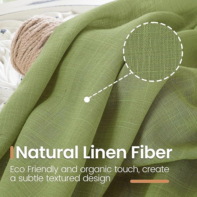 BGment 40 Inches Long Olive Green Linen Curtains - Image 3