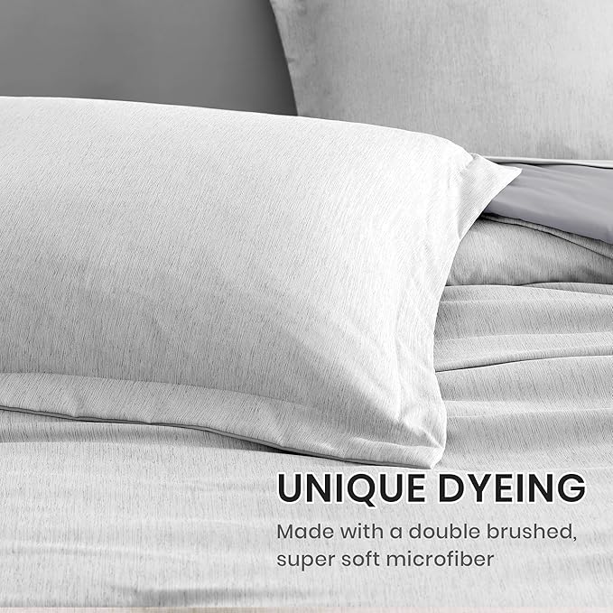 Monbix Full Size Comforter Set, Grey Bedding Comforter for Full Size Bed Set Reversible, Bedding Sets Full 7 Pieces, Cationic Dyeing Bed in a Bag with Comforter, Sheets, Pillowcases & Shams