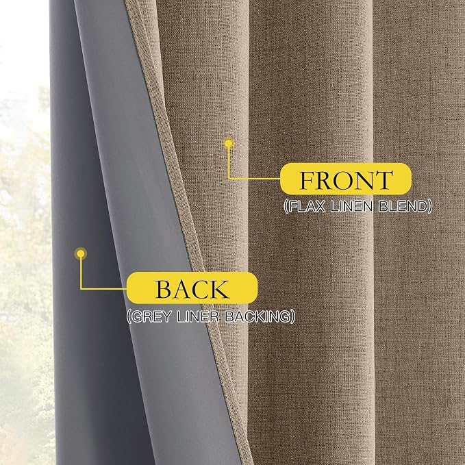 NICETOWN Bedroom 100% Blackout Linen Curtains, Thick Insulated Rod Pocket & - Image 7