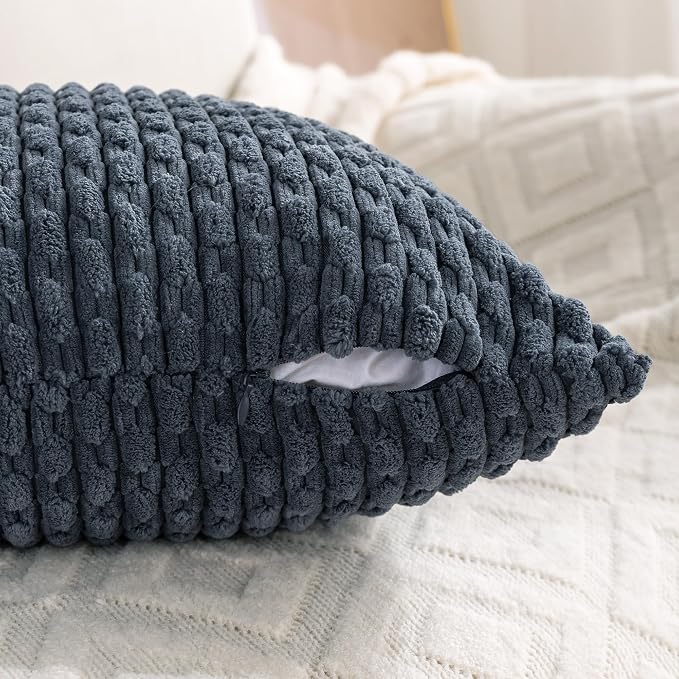 Set of 4 Grey Blue Decorative Throw Pillow Covers 22x22 Inch Corduroy Pillow - Image 5
