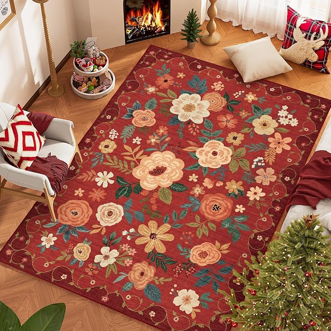 DUKINO 6x9 Area Rugs, Floral Washable Rug - Image 3