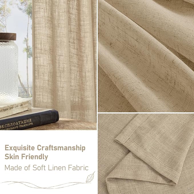 Brown Sheer Linen Curtains 45 Inches Long 2 Panels, 52 x 45 Inch | Light - Image 6