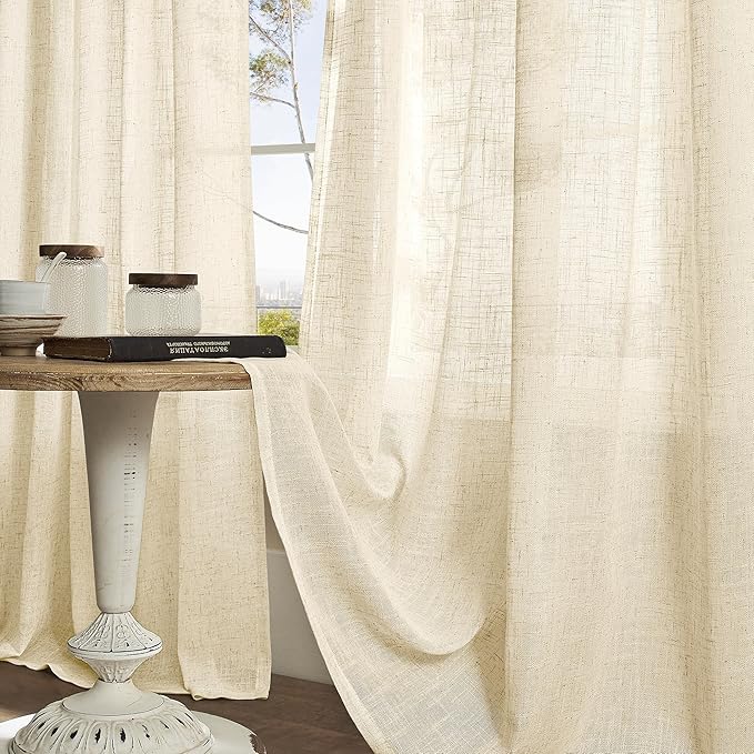 45 Inch Length Linen Curtains for Bedroom 2 Panels Set, 52 X 45 Inch | Beige - Image 8