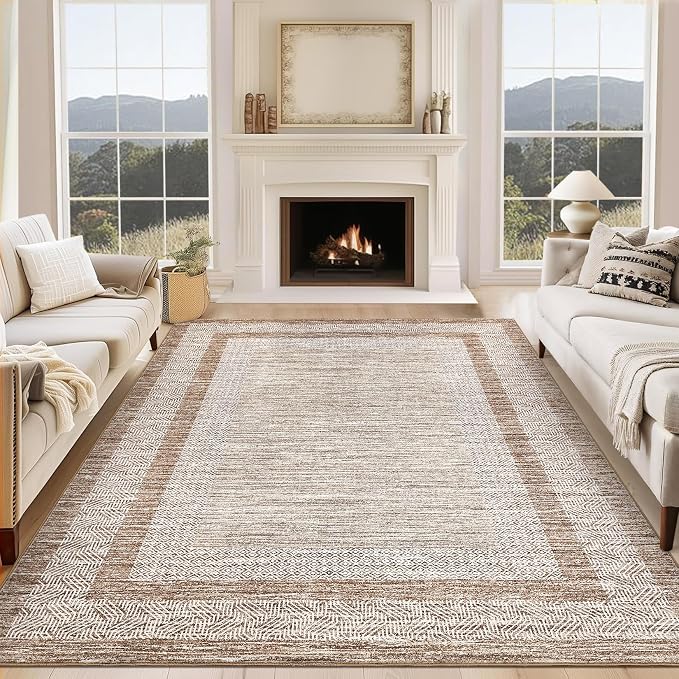 GarveeHome 8x10 Large Washable Area Rug Modern Bordered Rug Distressed - Image 7