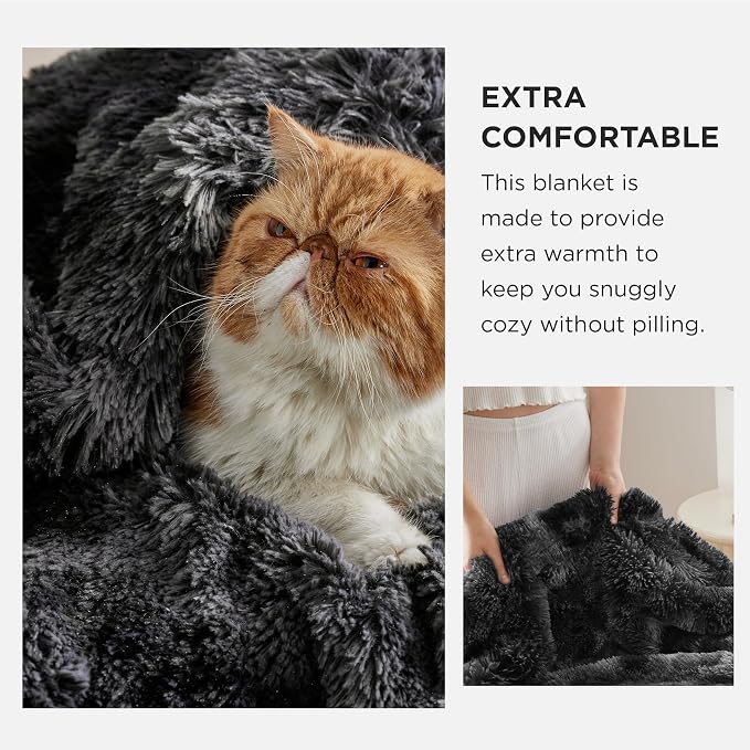 Bedsure GentleSoft Fluffy Tie Dye Black Blankets Queen Size - Image 3