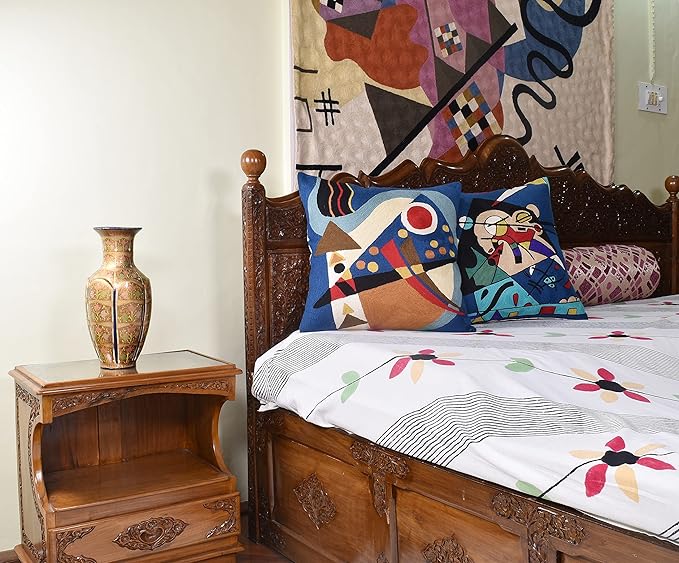 Kandinsky Blue Abstract Pillow Cover | Modern Outdoor Cushions | Mid Century Chair Cushions | Handmade Wool Size 18x18