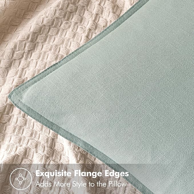 MIULEE Decorative Linen Euro Sham Pillow Covers 24x24 Aqua Green | Boho - Image 2