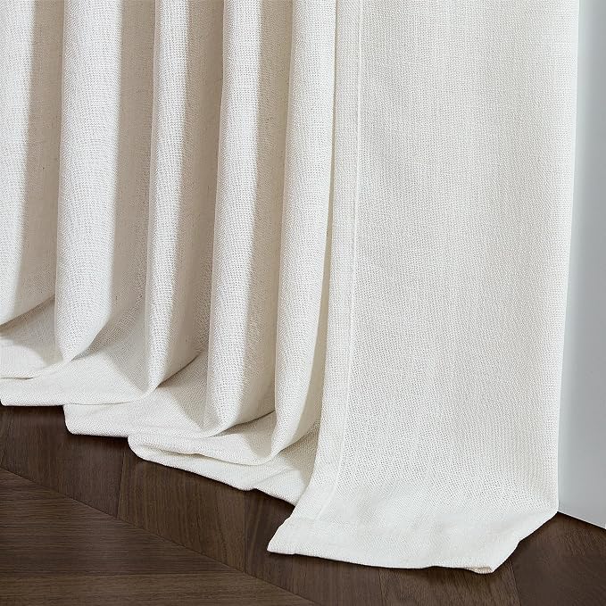 Natural Cream Linen Cafe Curtains 24 Inch Length Pinch Pleated 2 Panels Set | - Image 9