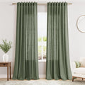 Olive Green Linen Curtains 120 Inch Extra Long by Nanspring