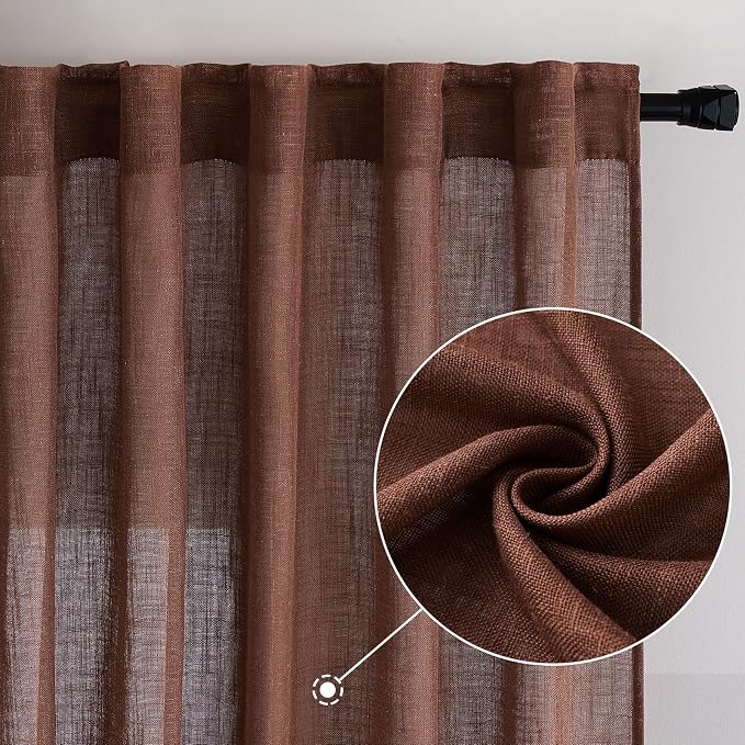 MIULEE Chocolate Brown Linen Curtains 108 Inches Long - Image 2
