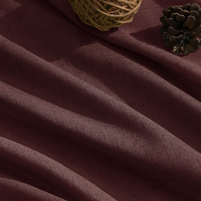 Nanspring Reddish Brown Linen Blend Light Filtering Back Tab Curtains 102 - Image 5