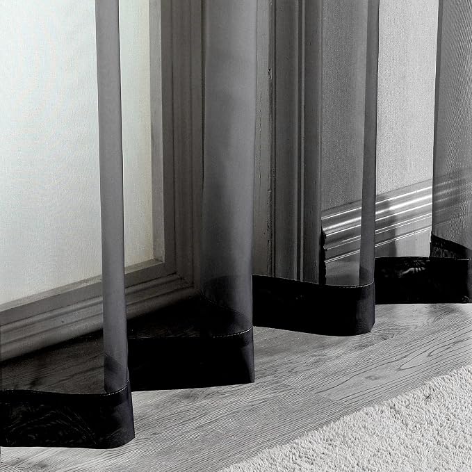 Black Sheer Curtains, Sheer Curtains 84 inch Length 2 Panels Set, Rod Pocket - Image 9