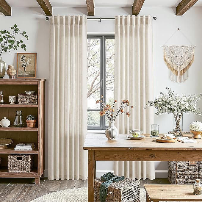 Warm Beige Linen Curtains 84 Inch Length 2 Panels Set - Image 6