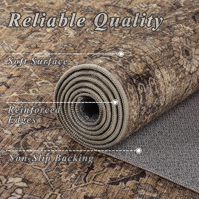 Schweek 2x6 Brown Runner Rugs Washable Non Slip Kitchen Rug Hallway Runners | - Image 5