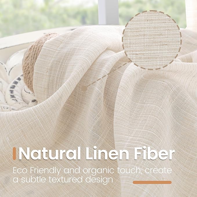 BGment Oatmeal Linen Curtains 42X40 Inch Length - Image 3