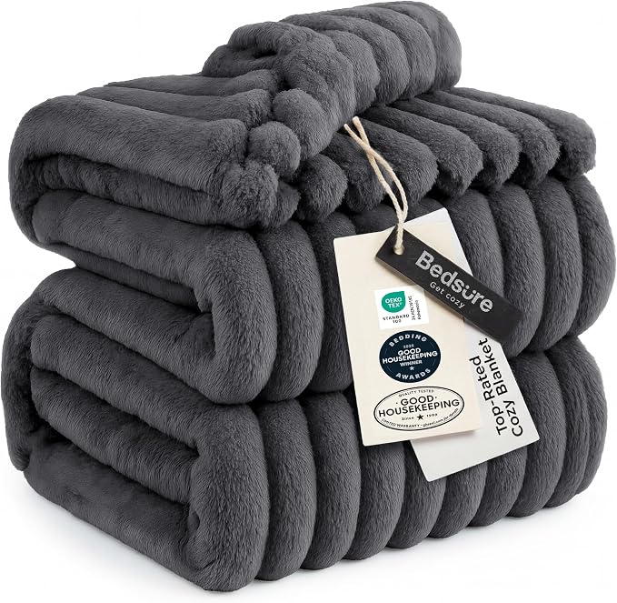 Bedsure GentleSoft Grey Fleece Queen Blanket by BEDSURE