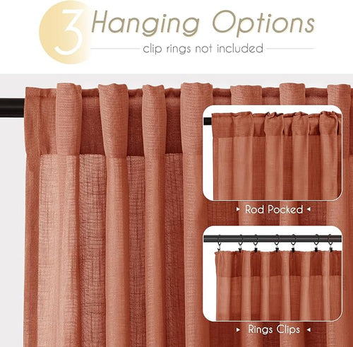 108 inch Linen Terracotta Curtains 2 Panels - Image 2