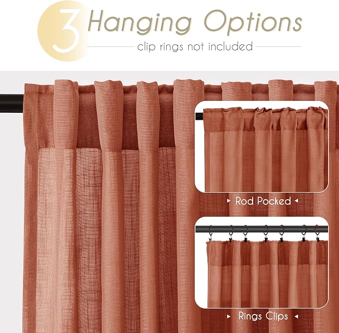 96 inch Linen Terracotta Curtains 2 Panels - Image 2