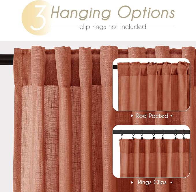 102 inch Linen Terracotta Curtains 2 Panels - Image 2