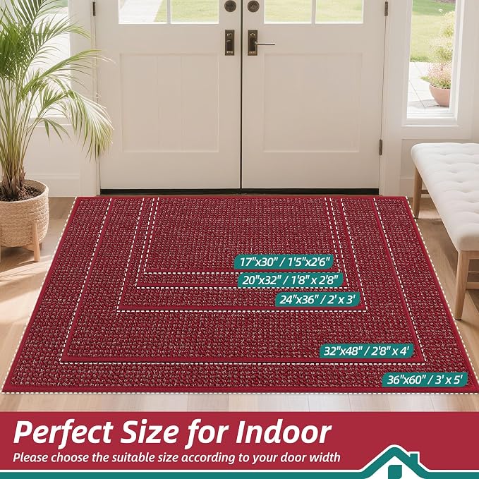 BEQHAUSE Dirt Trapper Door Mat 20" x 32", Non-Slip Washable Doormats, Low - Image 2