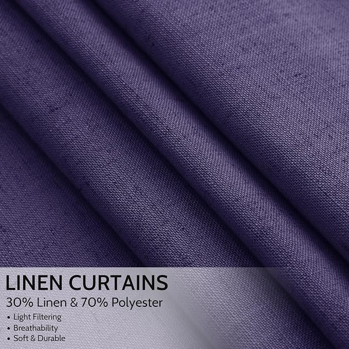 Purple Linen Blend Light Filtering Back Tab Curtains 102 Inches Long, Semi - Image 2