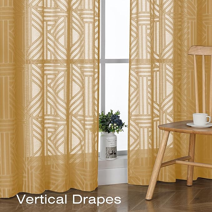 Simplebrand Sheer Gold Kitchen Curtains 24 Inch Length Tier Curtains 2 Panels - Image 6