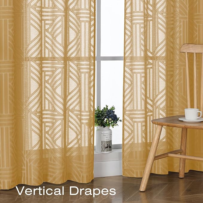 Simplebrand Semi Sheer Gold Curtains 96 Inches Long 2 Panels, Light Filtering - Image 6