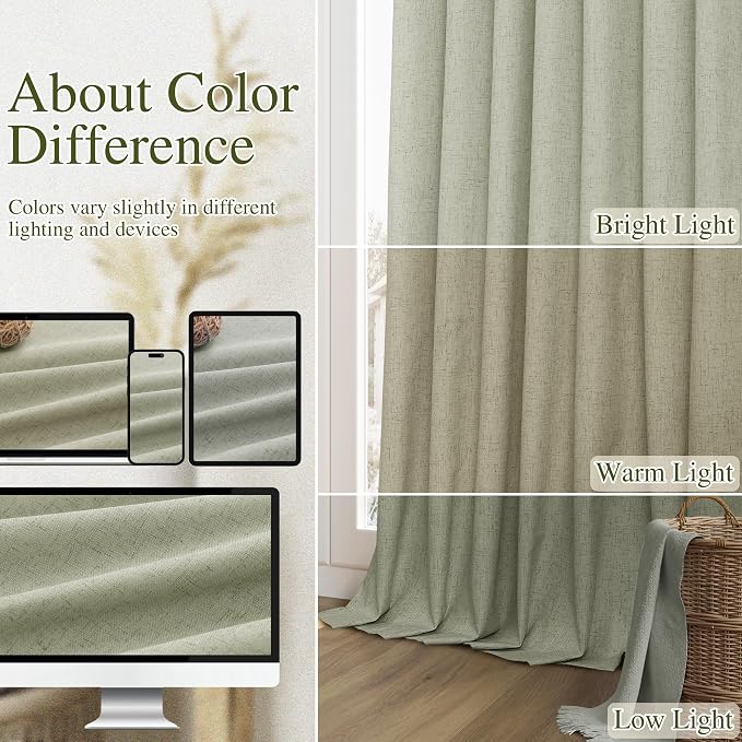 Sage Green 100% Blackout Linen Curtains 94 Inch Length 2 Panels Set - Image 7