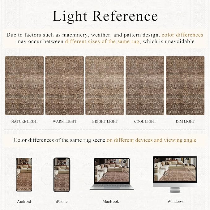 Schweek 4x6 Brown Area Rug Washable Non-Slip Vintage Floral Entryway Rugs | - Image 6