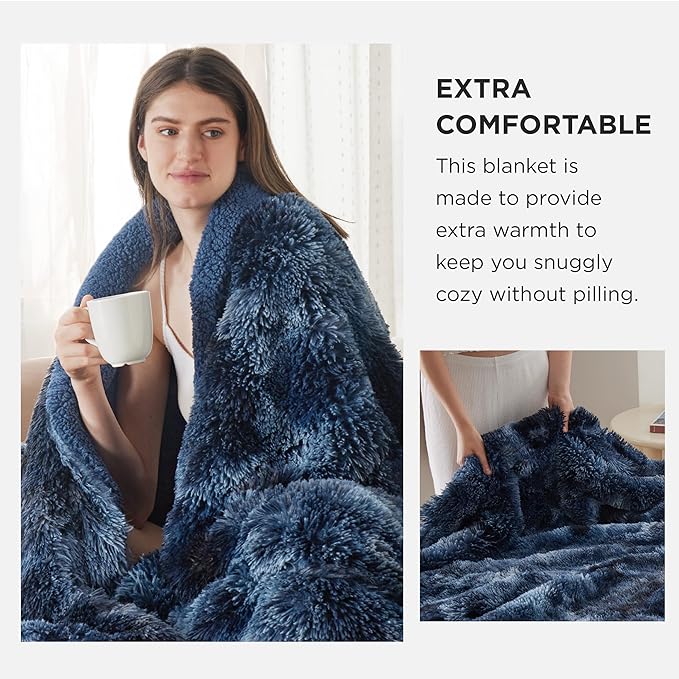 Bedsure GentleSoft Fluffy Navy Blue Throw Blanket, Tie Dye Blue Decor Navy Gifts - Image 3