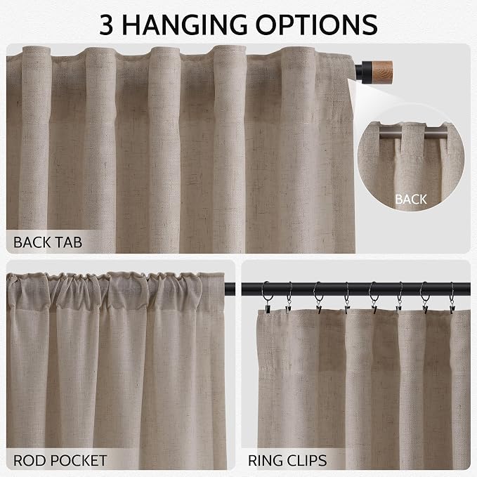 Ecru Curtains 63 Inch Length for Living Room Linen Blend Luxury Light Filtering - Image 2