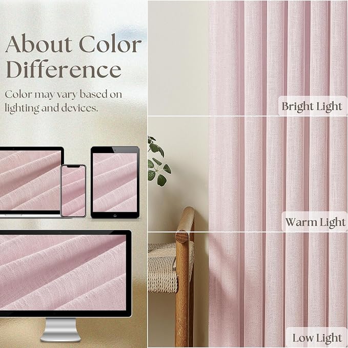 Light Pink Linen Pinch Pleat Curtains 108 Inch Length 2 Panels Set 40x108 | - Image 4